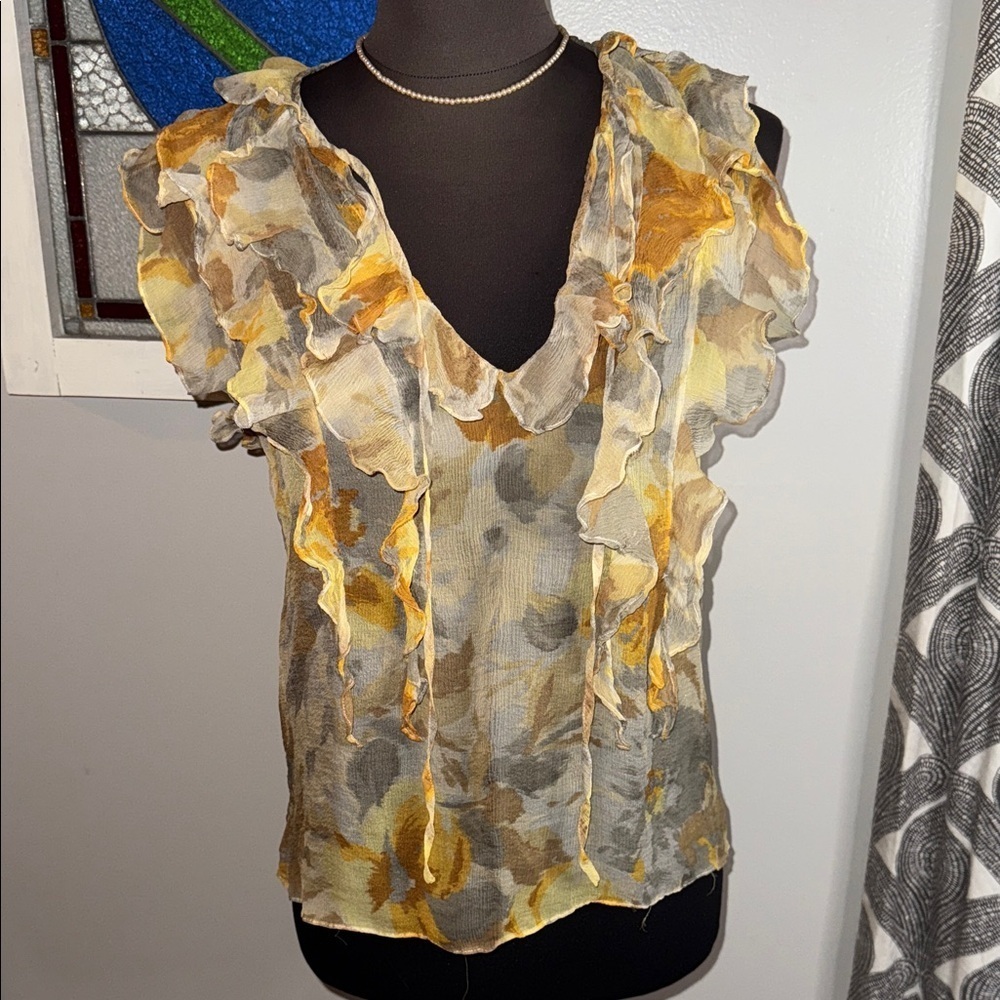 Y2K Vintage Sheer Silk Ruffle Top SZ Medium